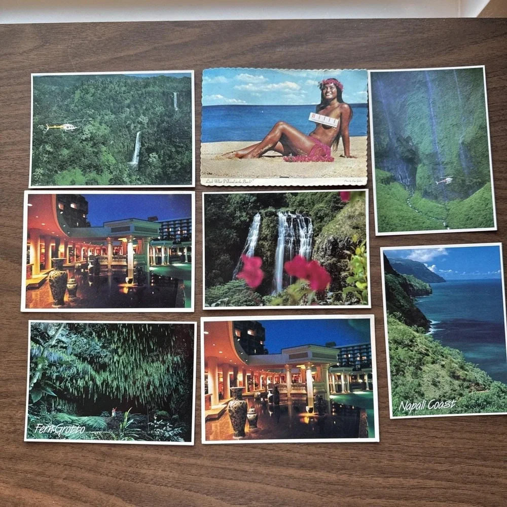 VTG Lot 8 Hawaii Postcards Hotels Beach Air View Topless Bathing Beauty 1980s